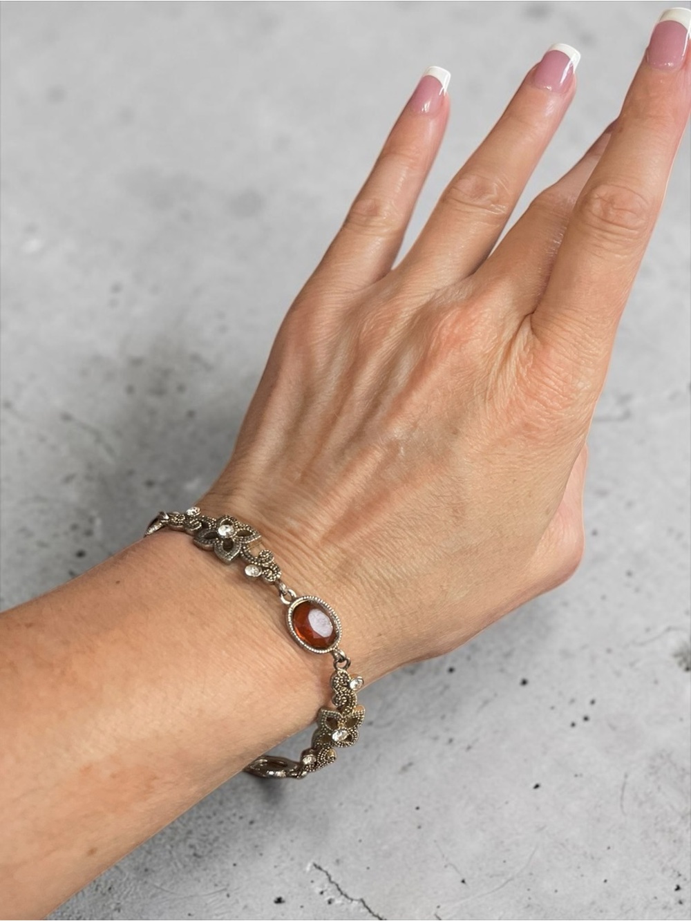 Sterling Silver Amber Crystal Link Bracelet with Fold Over Clasp